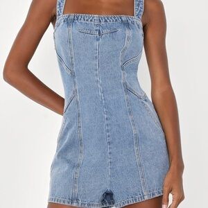 Brand new lulus denim romper size M